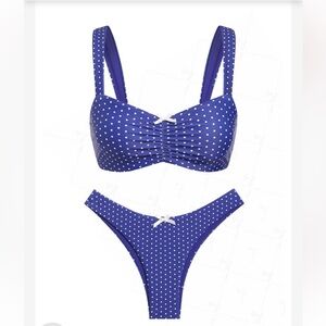 Vintage Polka Dot Ruched Bowknot Decor Tank Style Cheeky Bikini Set Women Size M